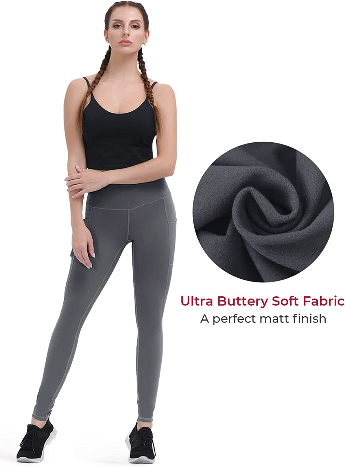 Anti-Nail Leggings for Women, Non-See-Through Yoga Pants with Phone Pockets, Tummy Control Full-Length/Capri Tights